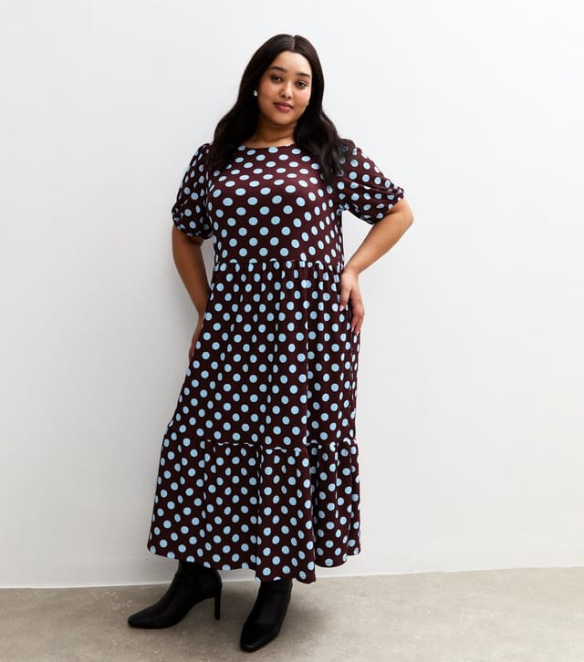 New Look Women's Plus Size Purple Polka Dot Tiered Midi Dress Curves New Look - 3