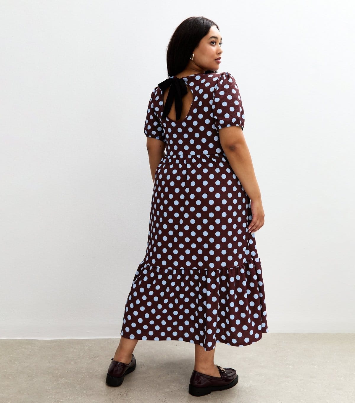 New Look Women's Plus Size Purple Polka Dot Tiered Midi Dress Curves New Look - 4