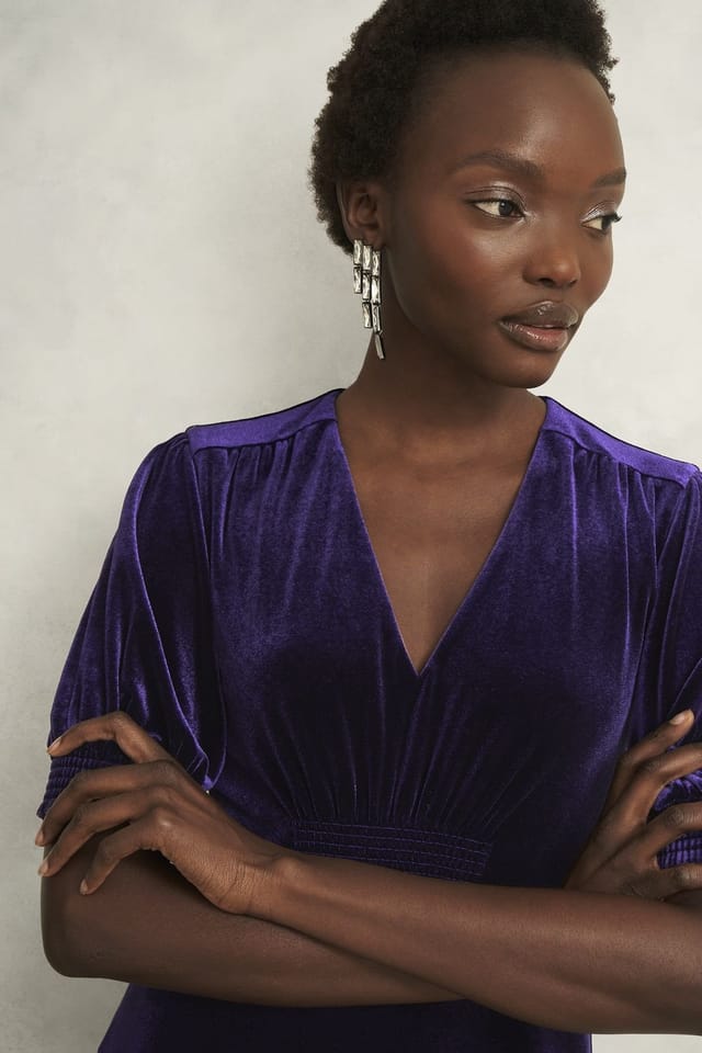 Hobbs London Hobbs London Women's Dormer Velvet Midi Dress in Aubergine - 3