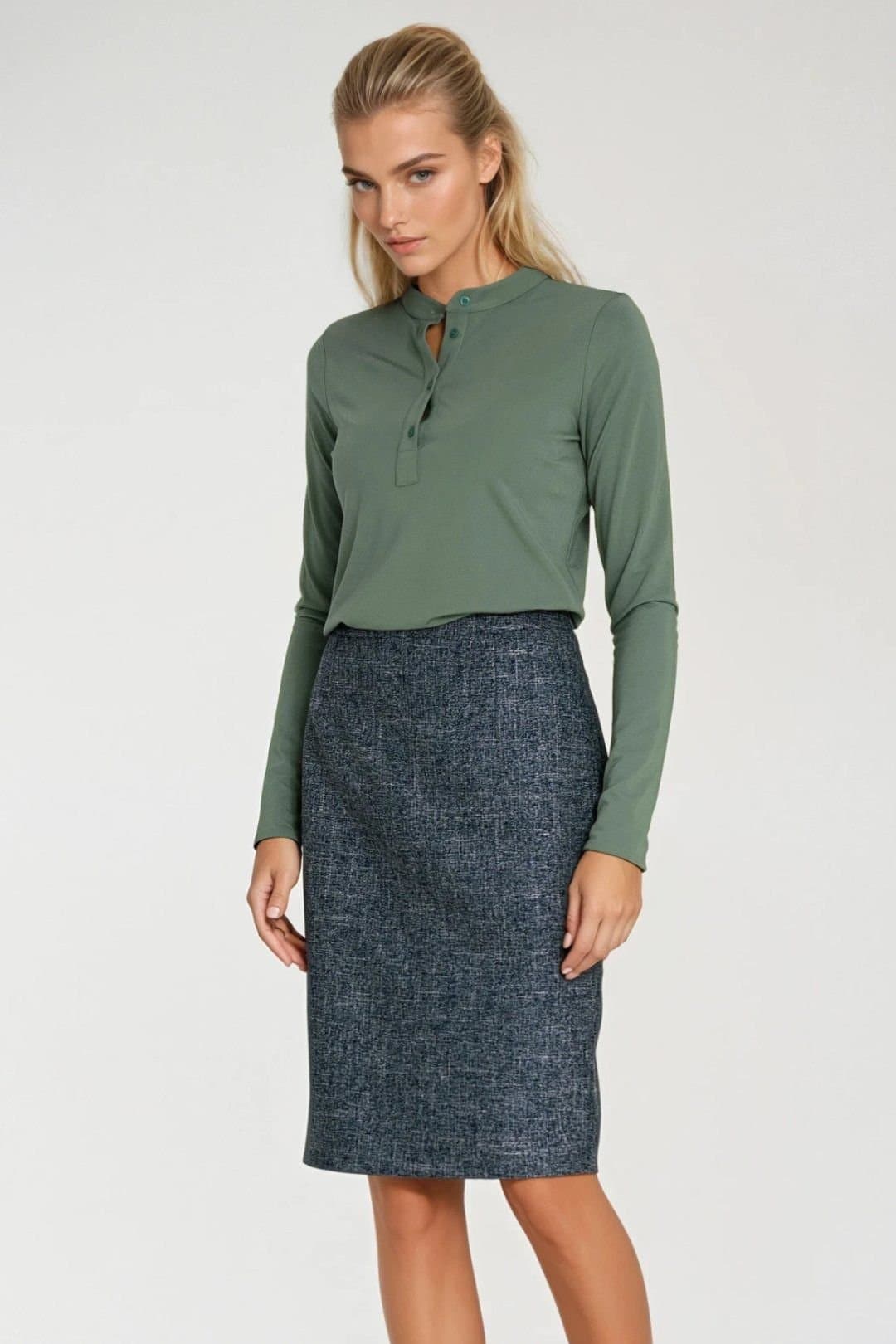 Love Lace Love Lace Blue Melange Pencil Skirt with Back Zip