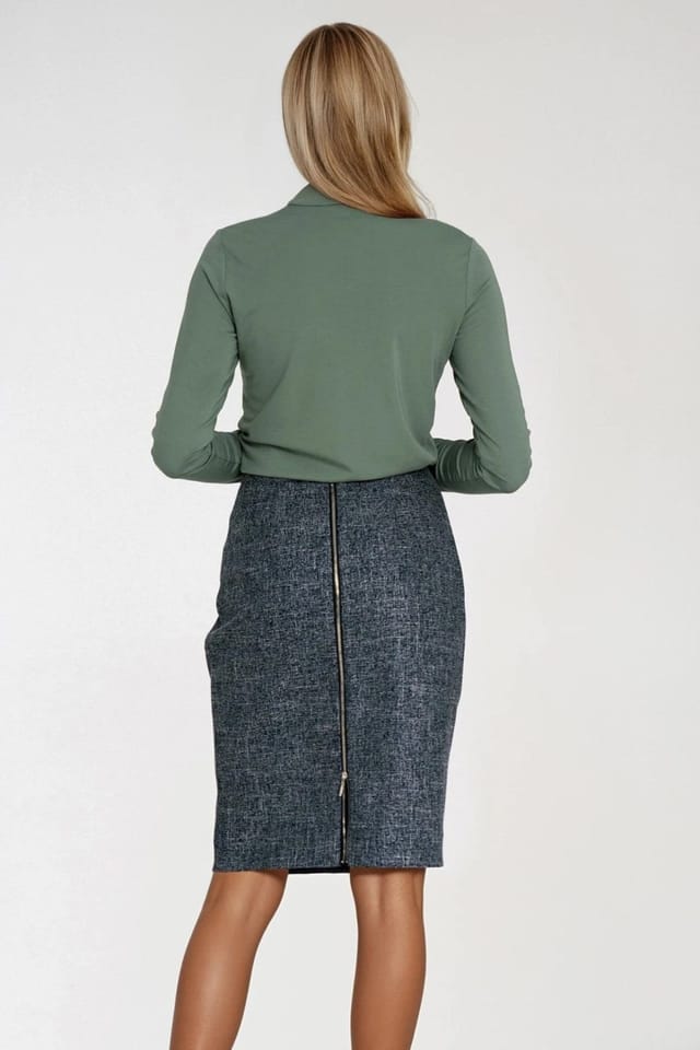 Love Lace Love Lace Women's Classic Melange Pencil Skirt with Back Zip in Blue - 3