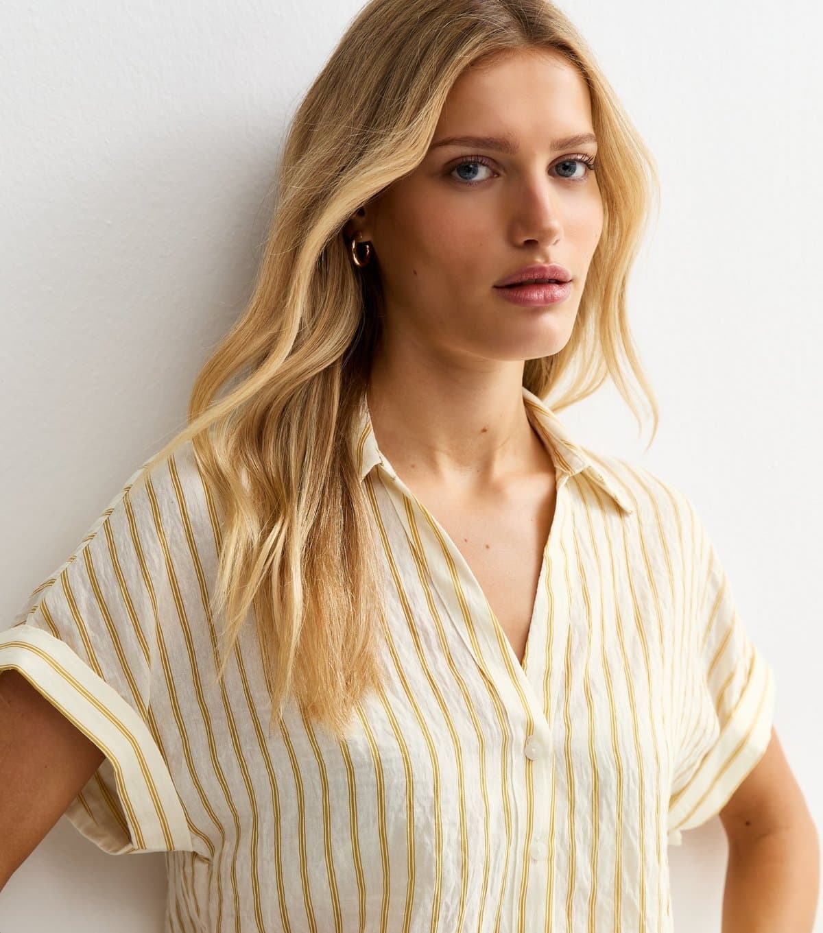 New Look Women's Yellow Skinny Stripe Pattern Shirt New Look