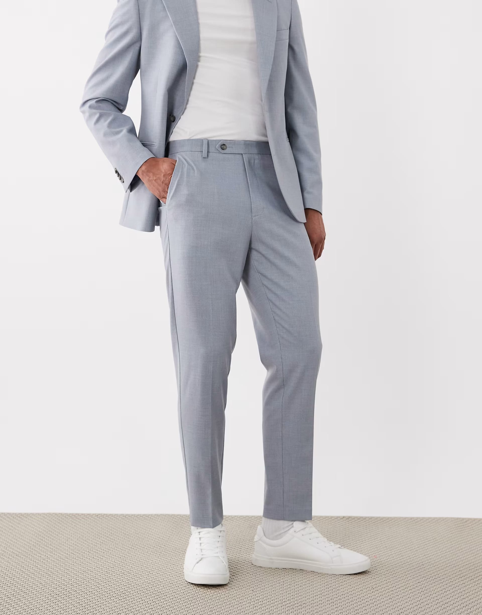 ASOS Light Blue Micro Check Tapered Suit Trousers