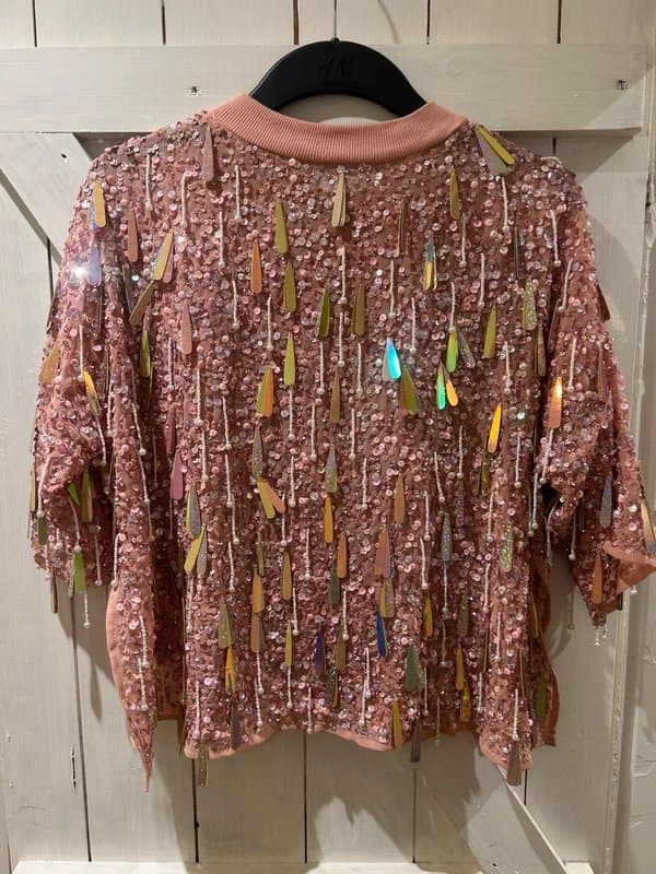 Topshop Topshop Stunning Heavily Beaded Sequin Unique Pink Chiffon Top Blouse