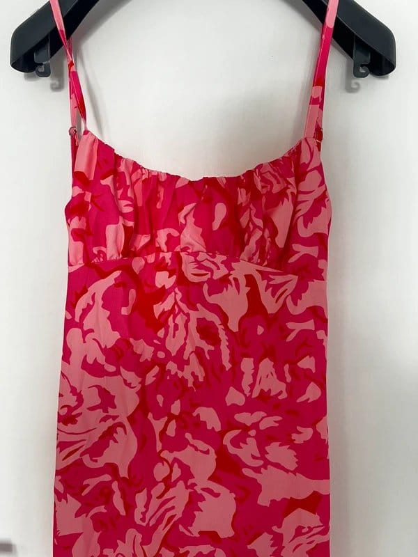 ASOS Pink Floral Midi Dress – Summer Holiday Occasion Dress – Size S/M - 1