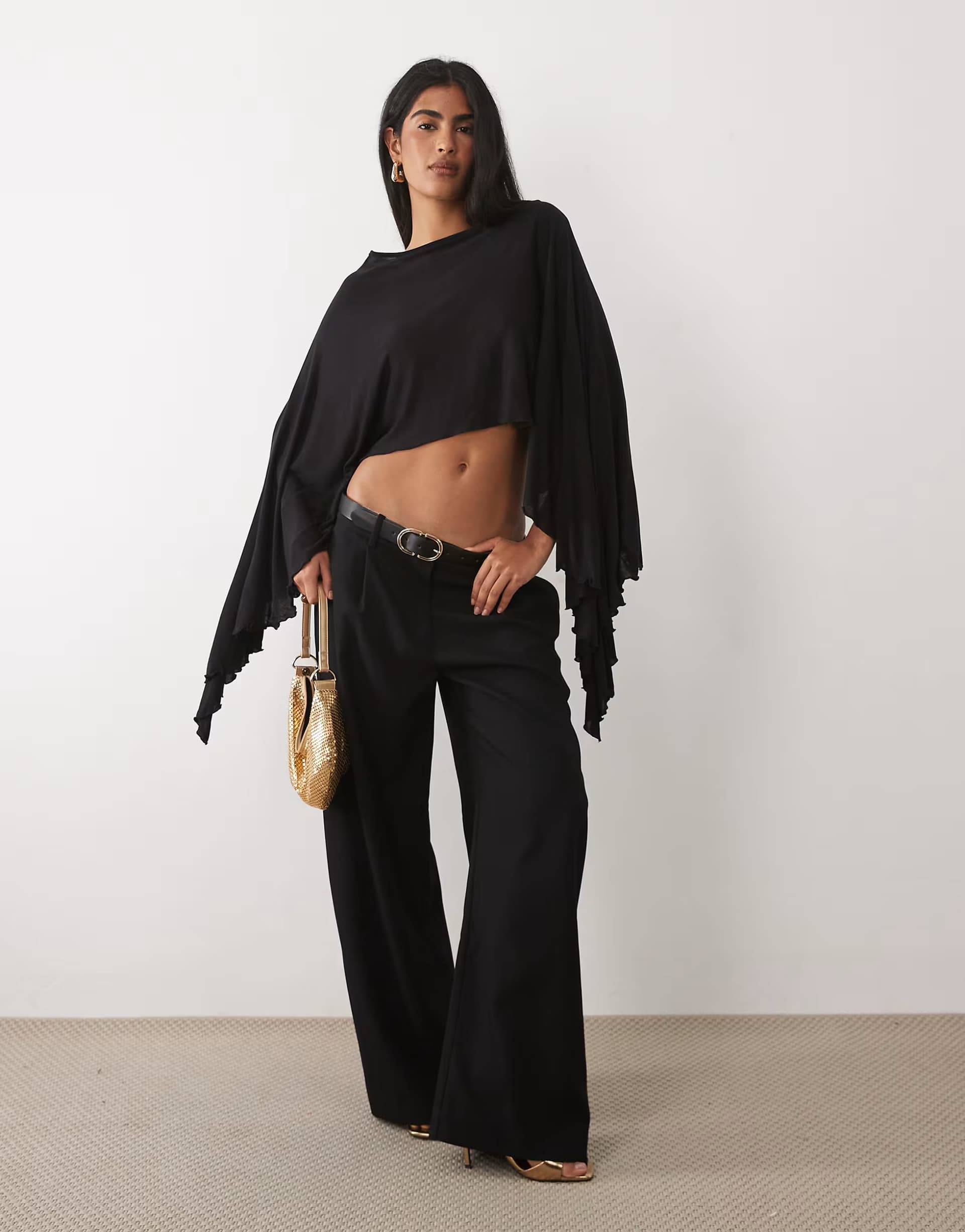 ASOS ASOS DESIGN longline flare sleeve cape top in black