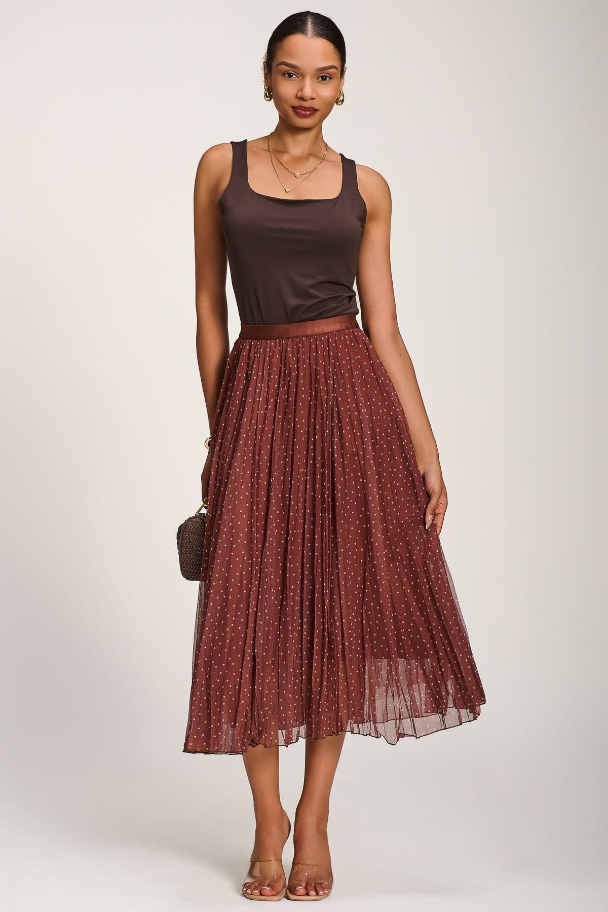 Jolie Moi Jolie Moi Women's Print Crinkle Mesh Midi Skirt - 1