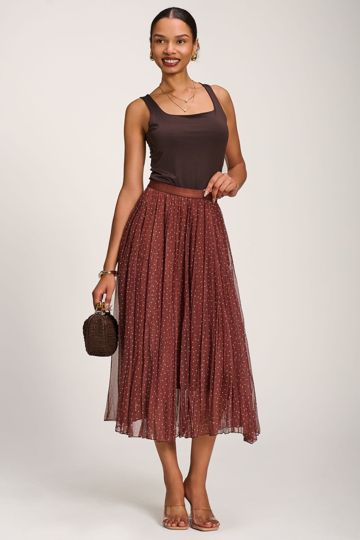 Jolie Moi Jolie Moi Women's Print Crinkle Mesh Midi Skirt - 4