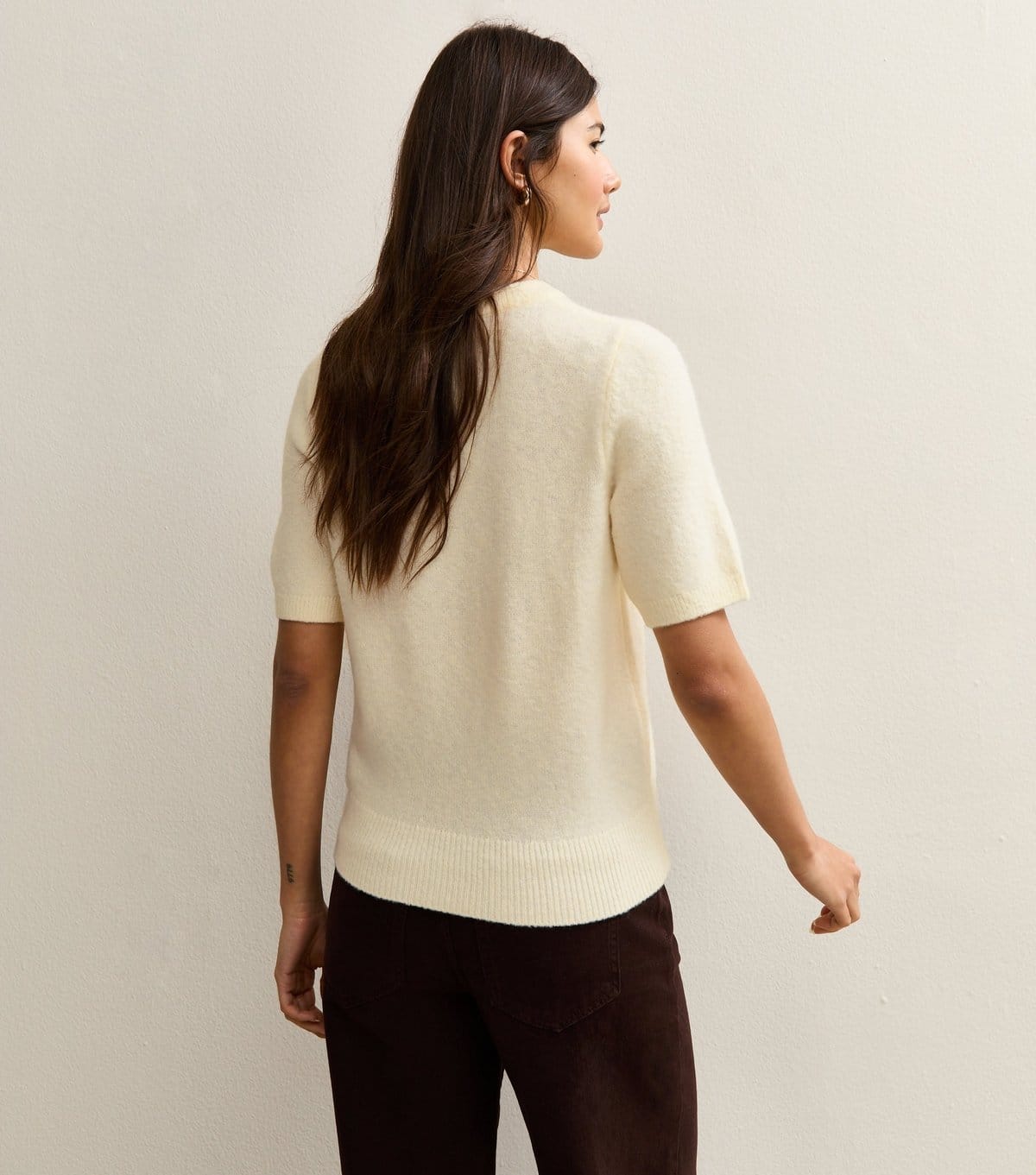 New Look Women's Cream Short Sleeve Midweight Knit Tee New Look - 4