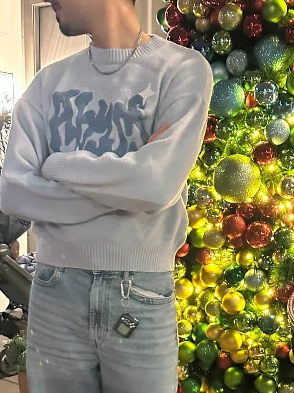Bershka Grey & blue sweater with a unique design bershka