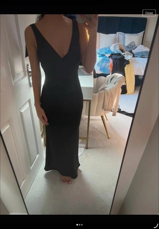 Never Fully Dressed Black v neck silk gown
