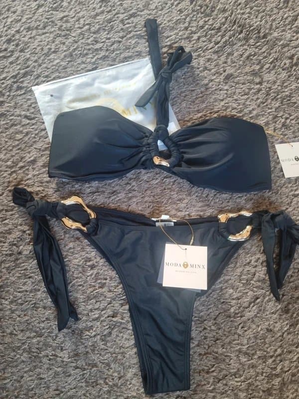Moda Minx Moda Minx black iconic bandeau brazilian bikini set mixed size L/XL
