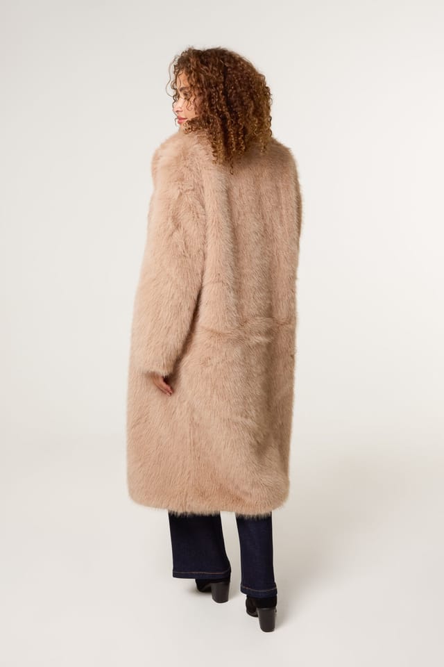 Blue Vanilla Blue Vanilla Women's Light Brown Long Fluffy Coat - 2