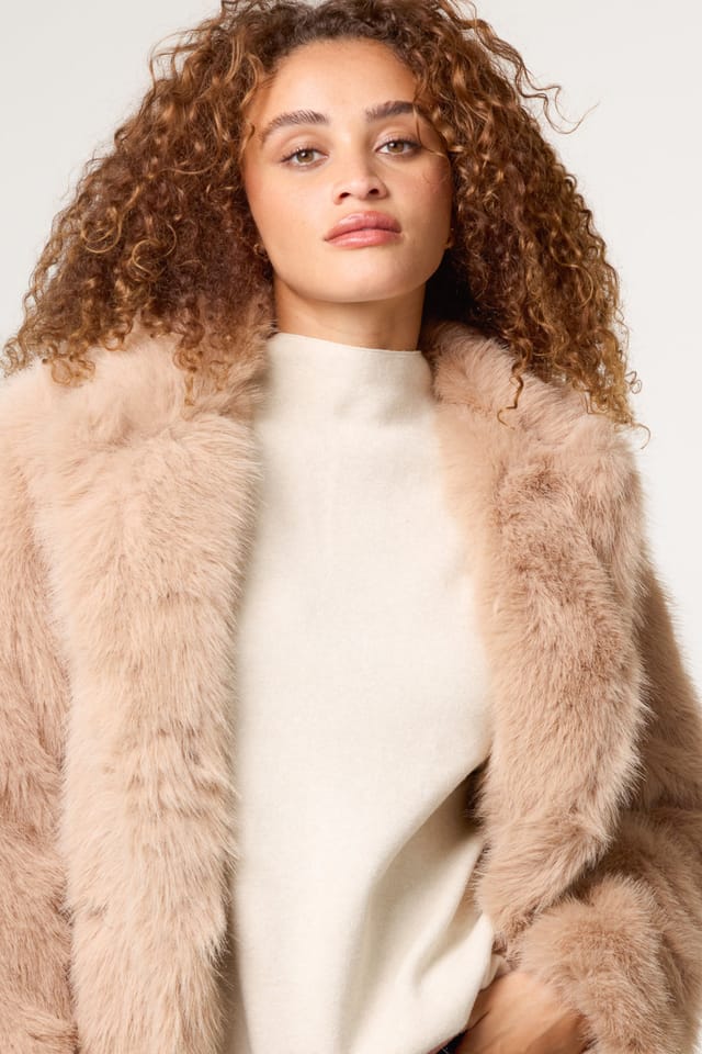 Blue Vanilla Blue Vanilla Women's Light Brown Long Fluffy Coat - 3