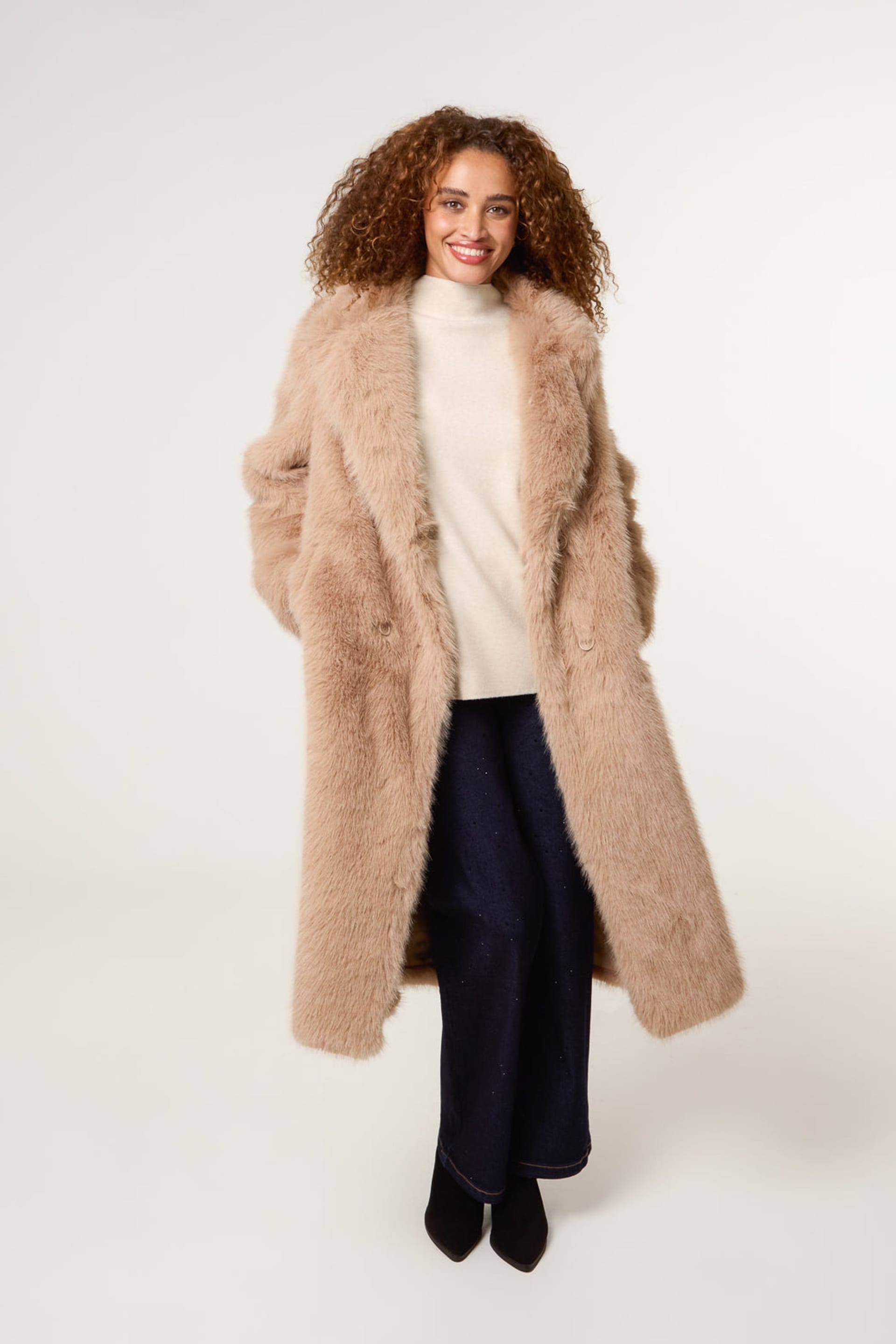Blue Vanilla Blue Vanilla Women's Light Brown Long Fluffy Coat - 4