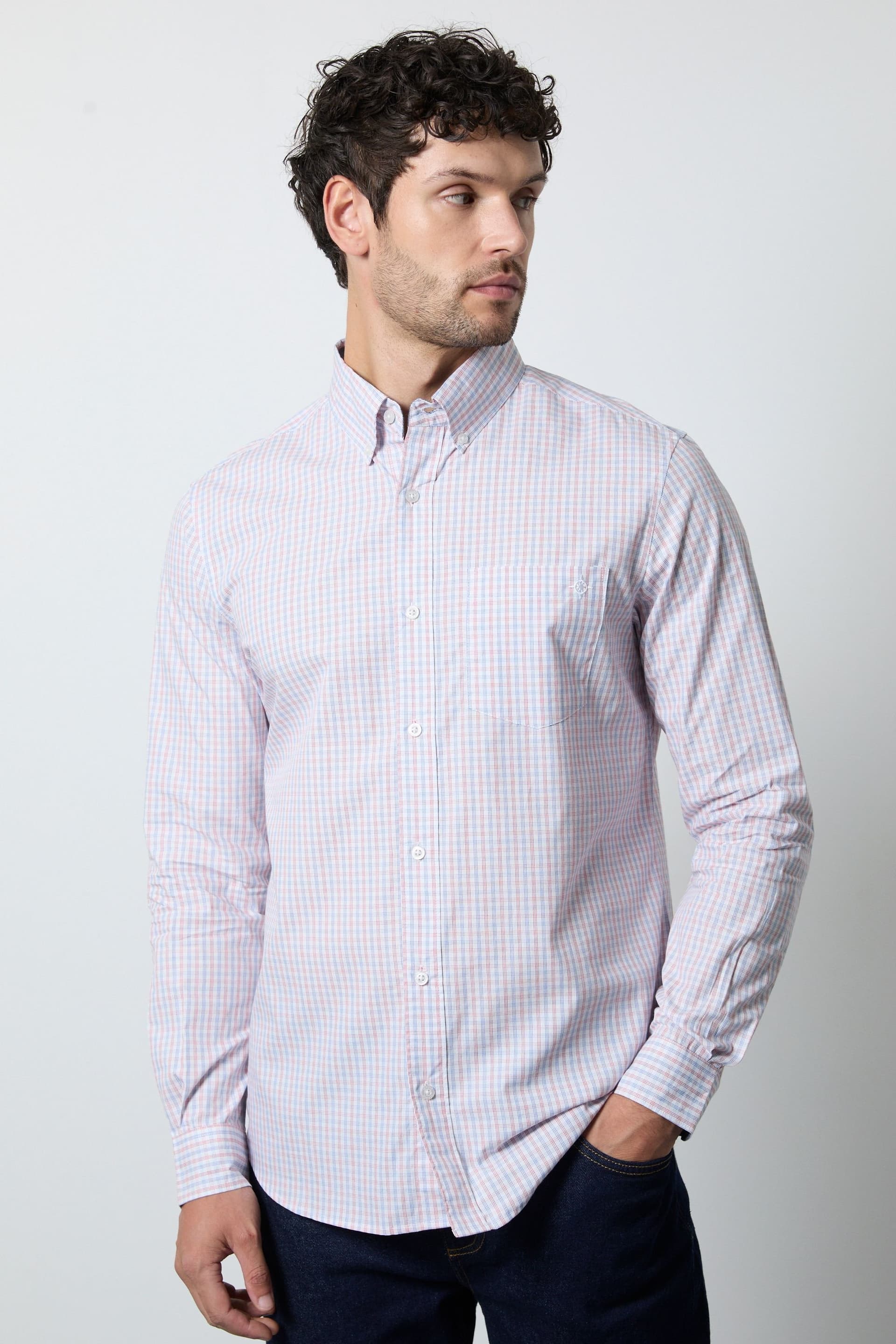 Maine Maine Men's Orange Micro Grid Check Long Sleeve Shirt