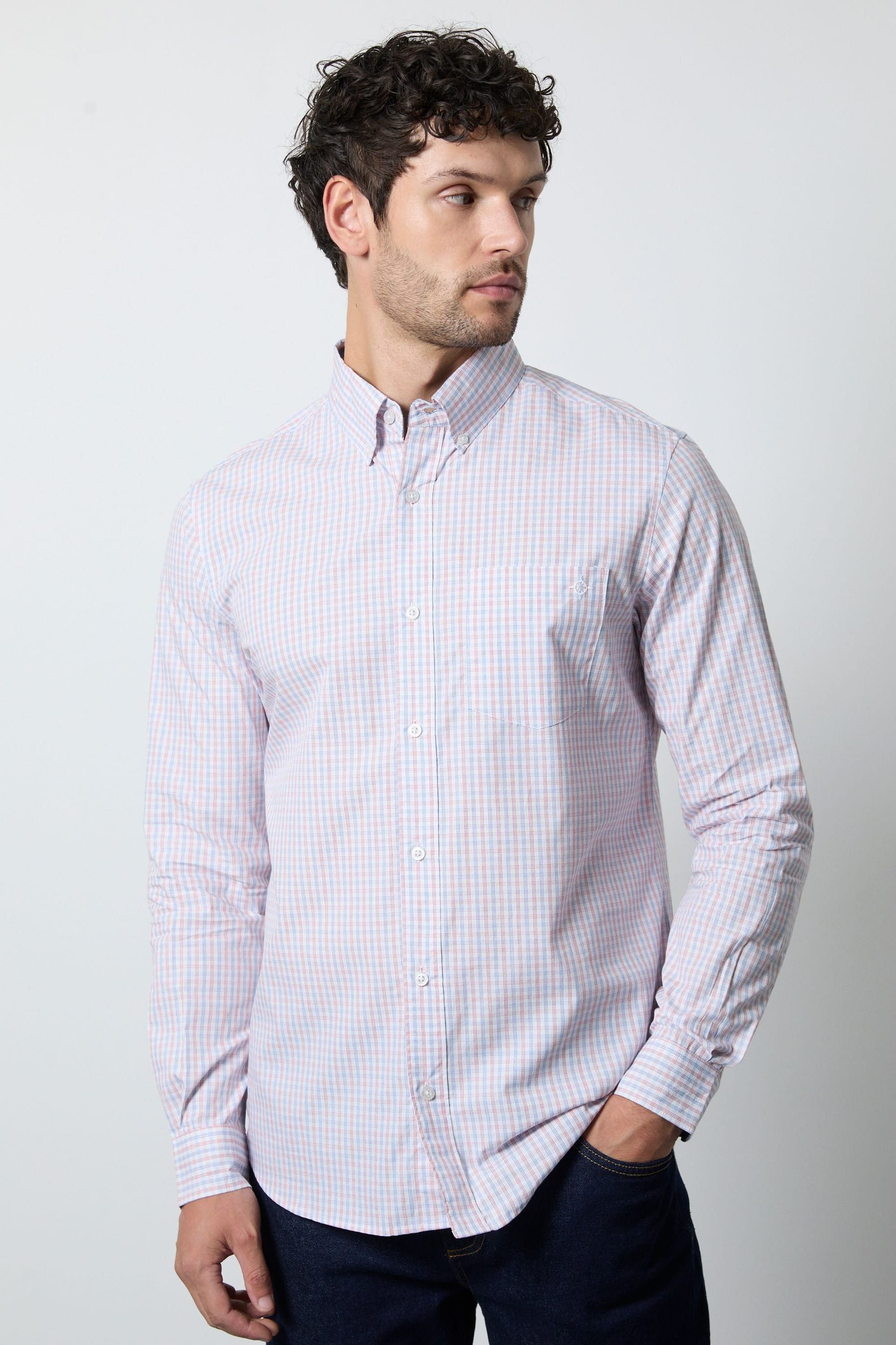 Maine Men's Orange Micro Grid Check Long Sleeve Shirt
