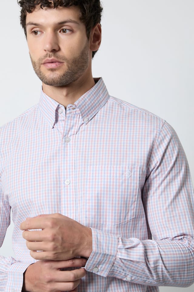 Maine Maine Men's Orange Micro Grid Check Long Sleeve Shirt - 2