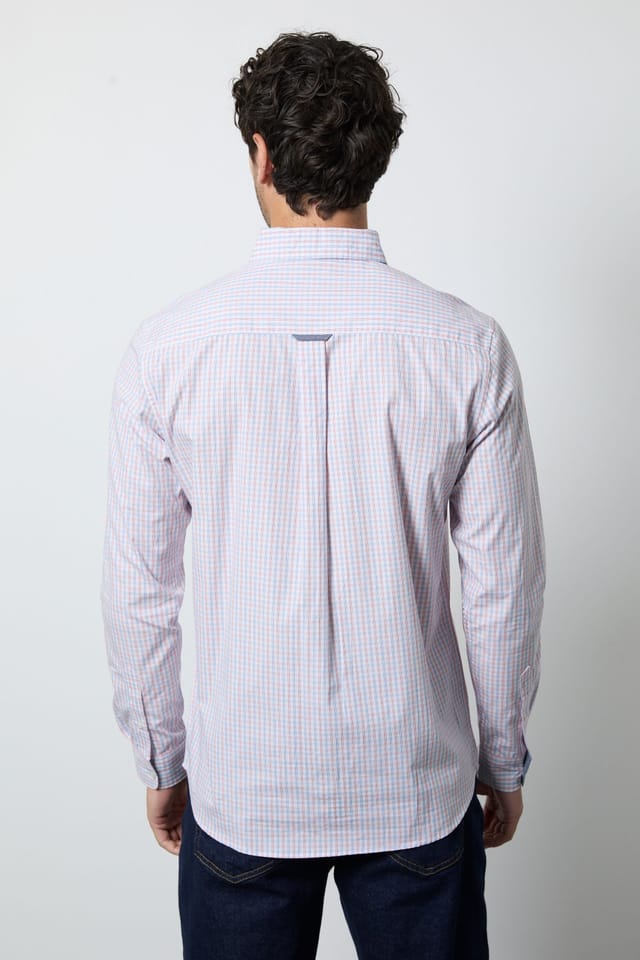 Maine Maine Men's Orange Micro Grid Check Long Sleeve Shirt - 3