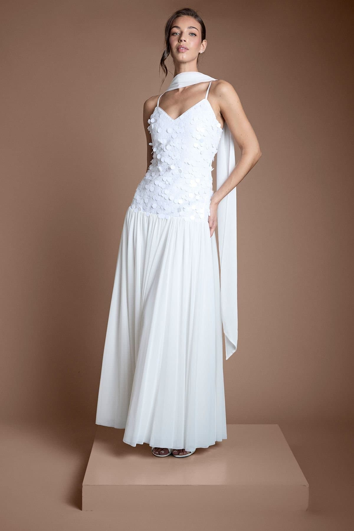 Coast Coast Women's Muse Sequin & Mesh Maxi Wedding Dress in Ivory