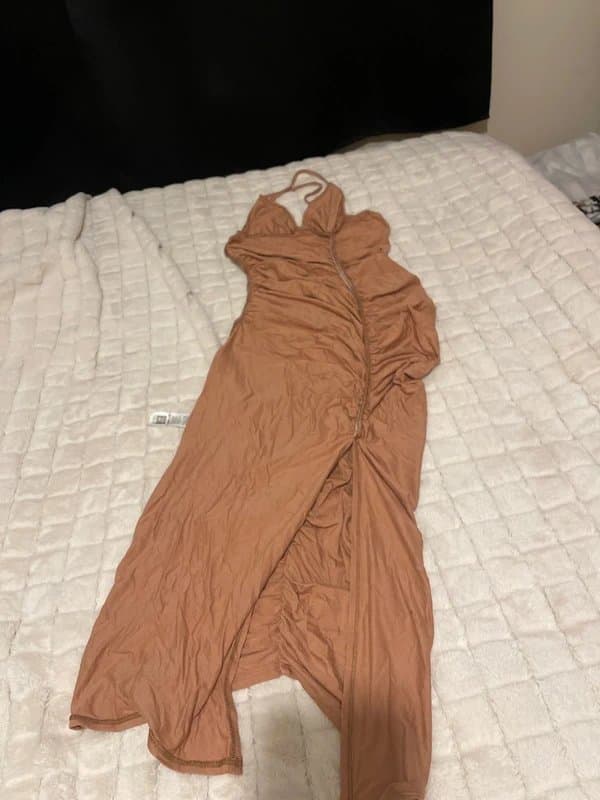 Asos luxe ASOS luxe Ruched beige dress