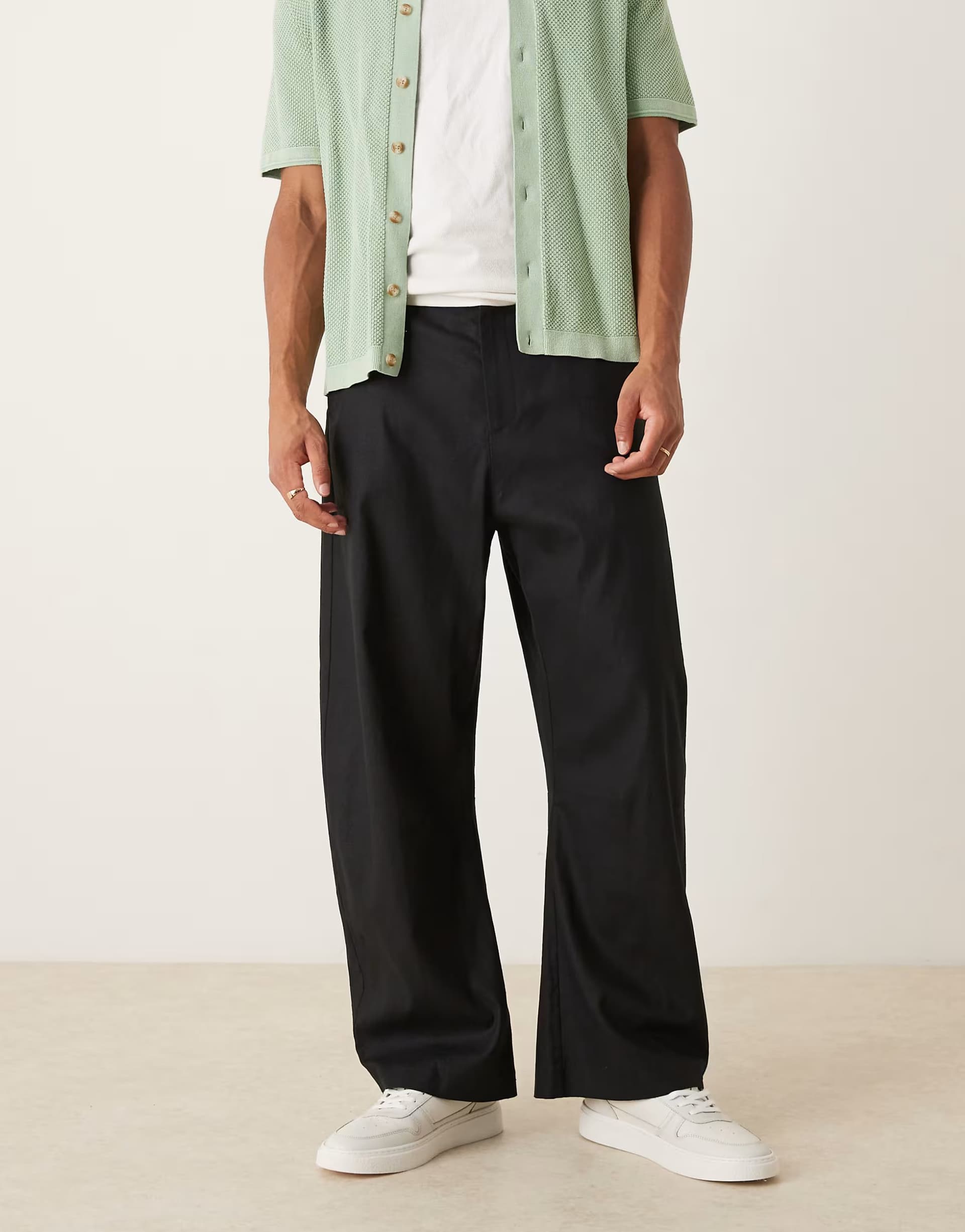 ASOS ASOS DESIGN smart barrel leg fit trousers in black linen