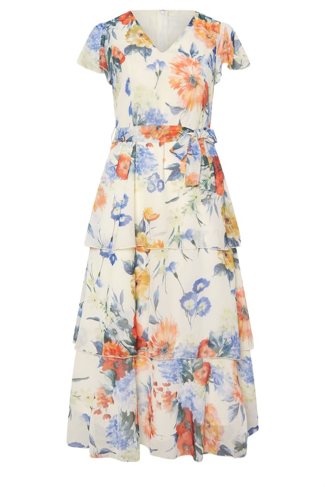 Yours Yours Women's Floral Tiered Maxi Dress in Off-White - 2