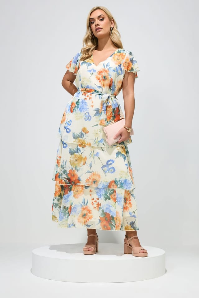 Yours Yours Women's Floral Tiered Maxi Dress in Off-White - 3