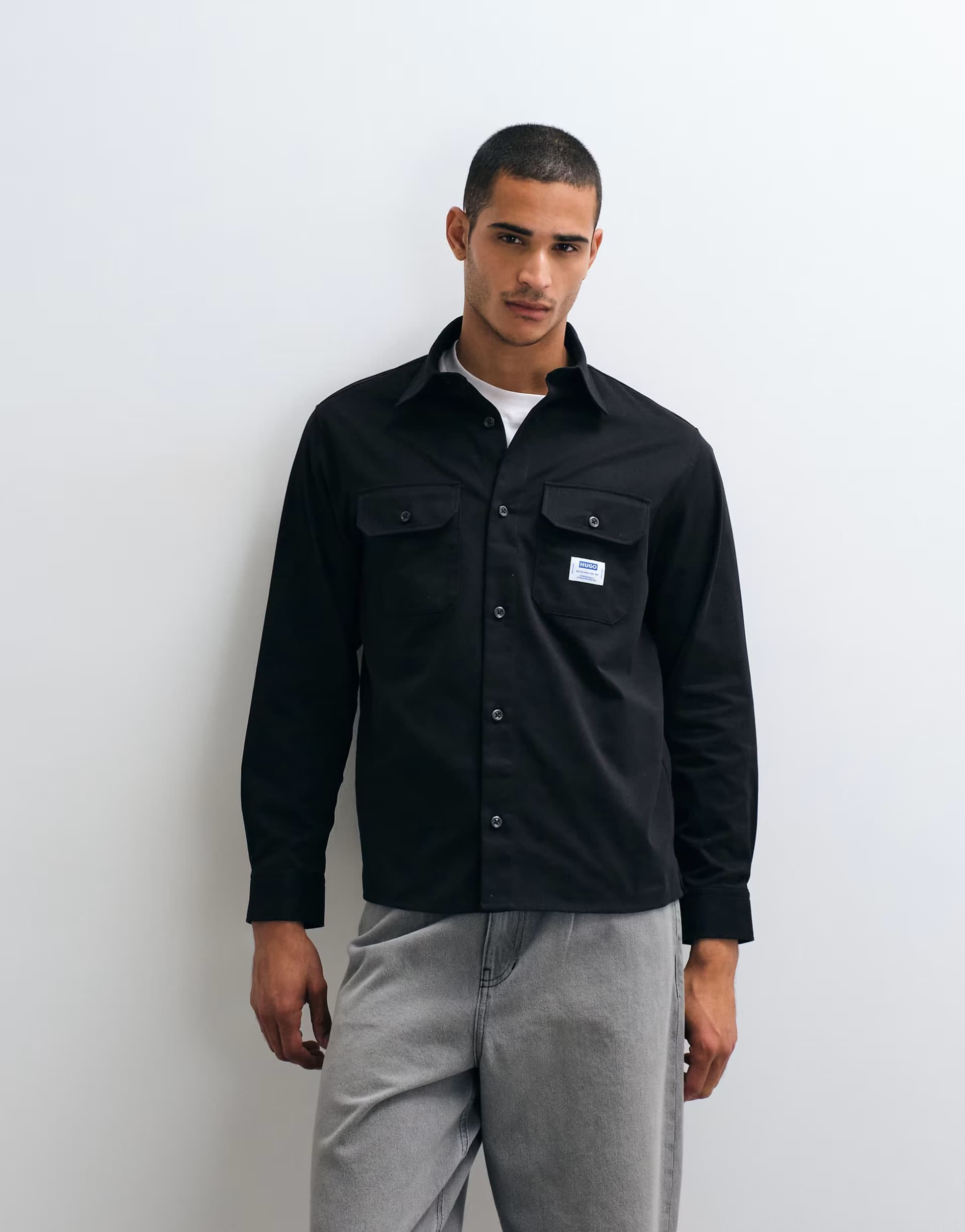ASOS HUGO Blue Ekynone oversized shirt in black