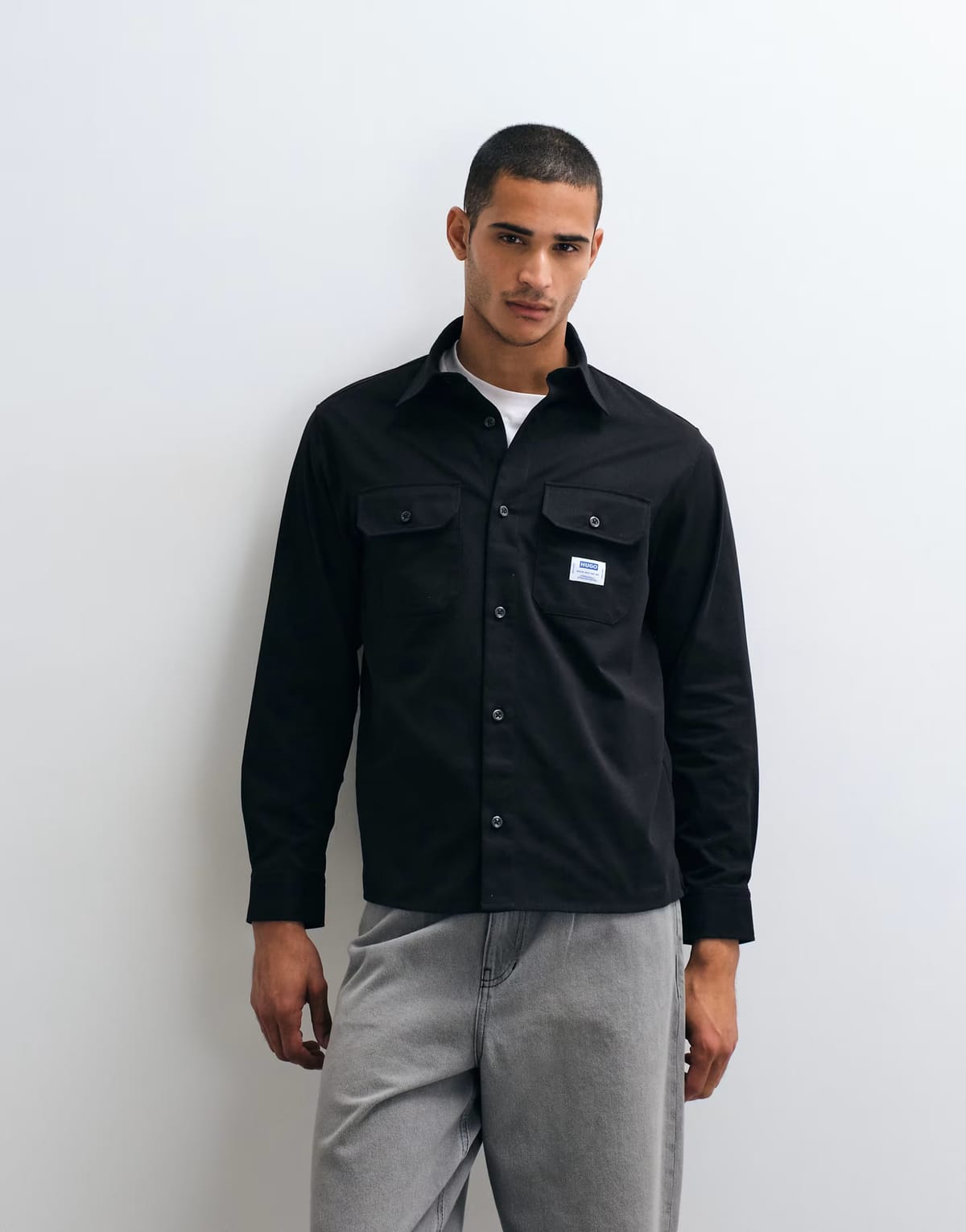 ASOS HUGO Blue Ekynone oversized shirt in black - 1