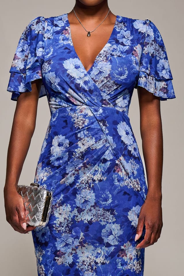 Jolie Moi Jolie Moi Women's Angel Sleeve Mesh Bodycon Dress in Blue - 3