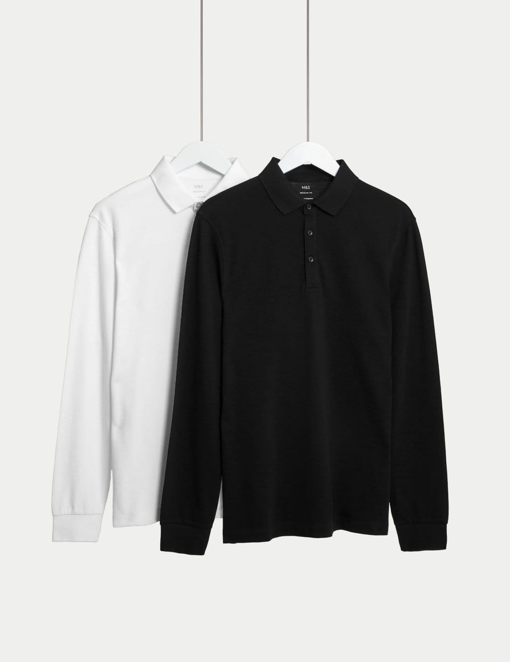 M&S 2 Pack Pure Cotton Long Sleeve Polo Shirts White Mix