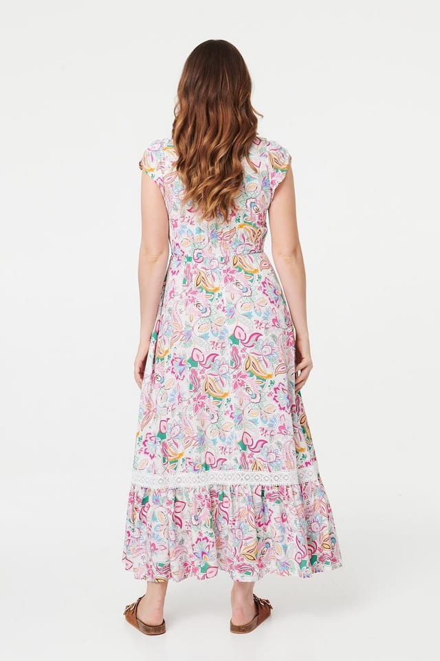 Izabel London Izabel London Women's Paisley Cap Sleeve Maxi Tiered Dress in White - 3