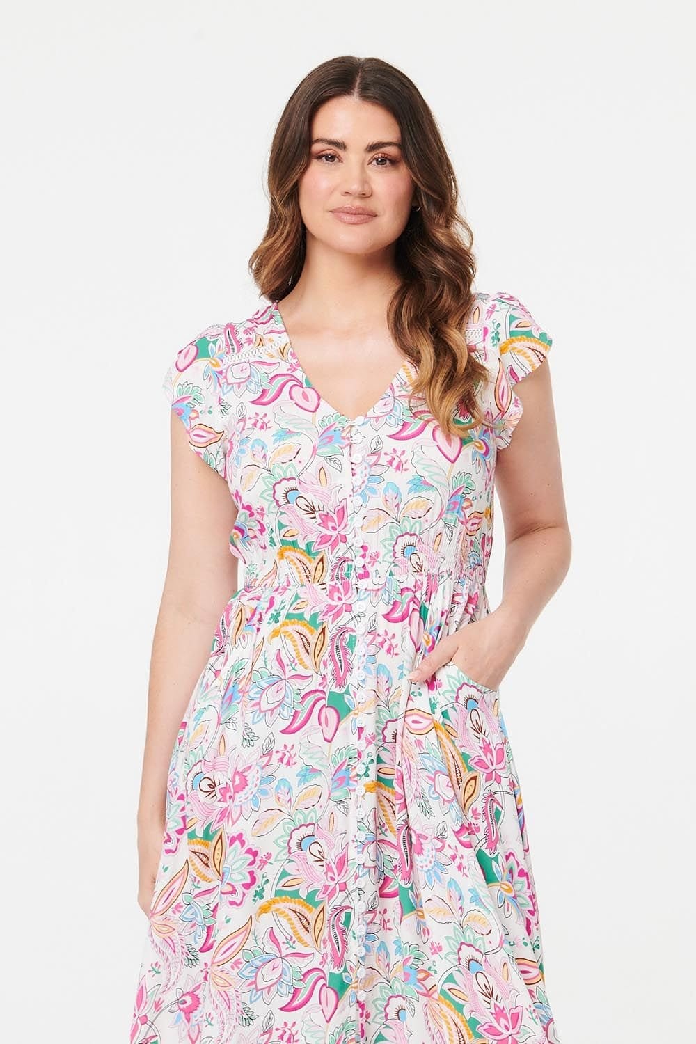 Izabel London Izabel London Women's Paisley Cap Sleeve Maxi Tiered Dress in White - 4