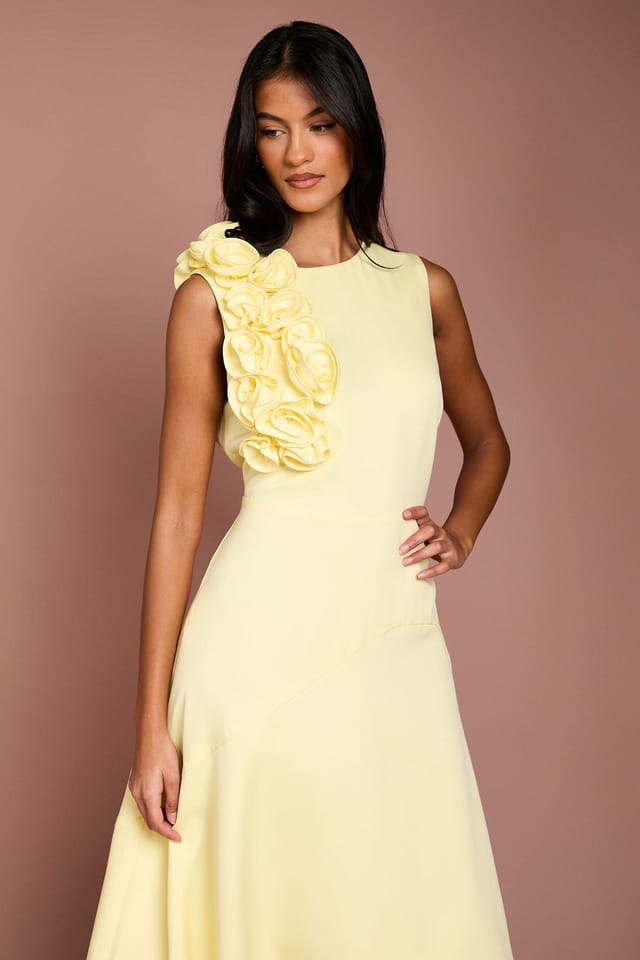Coast Coast Women's Petite 3D Corsage High Low Dress in Lemon - 2