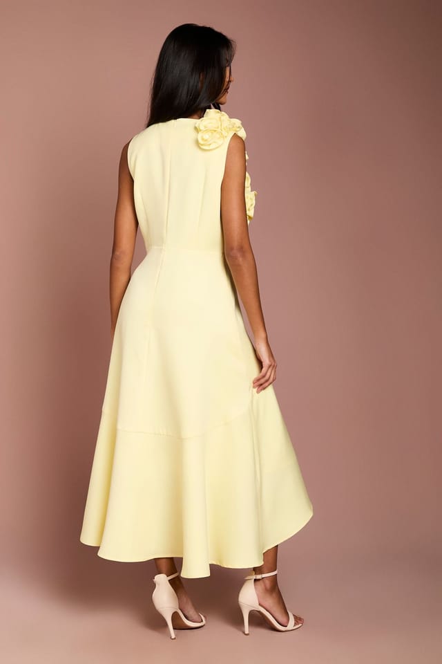Coast Coast Women's Petite 3D Corsage High Low Dress in Lemon - 3