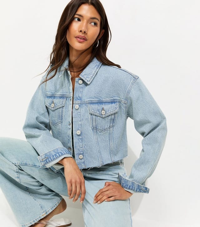 New Look Women's Blue Raw Edge Cropped Denim Jacket New Look - 2