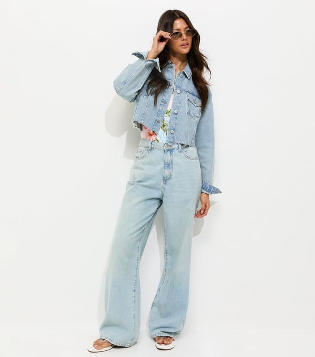 New Look Women's Blue Raw Edge Cropped Denim Jacket New Look - 3