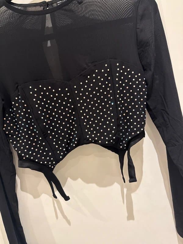 ASOS ASOS UK8 hourglass mesh crop top with corset crystal detail