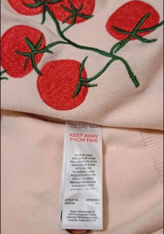 Never Fully Dressed Never Fully Dressed Cream Red Embroidered Tomatoes Cardigan - size L (14/16)