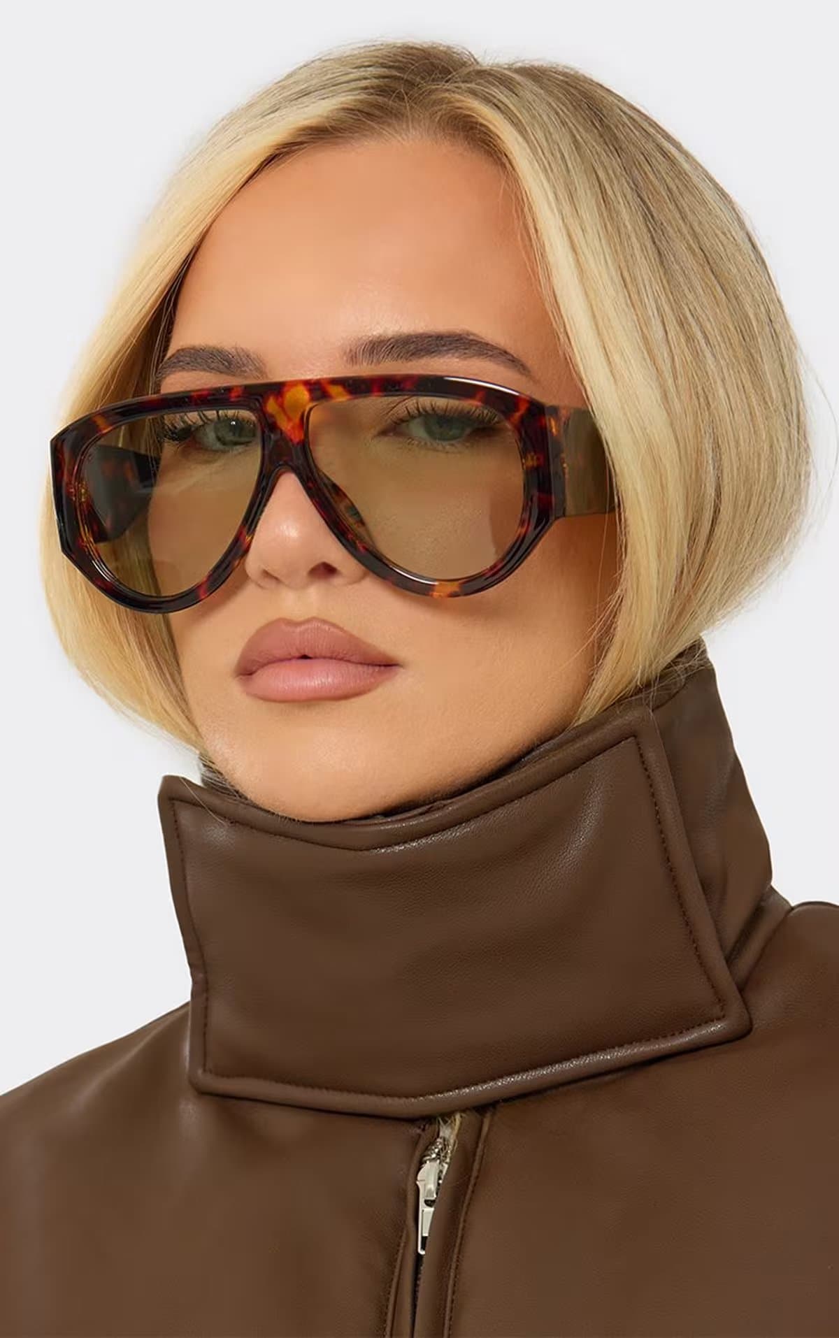 EGO Oversized Aviator Style Tinted Lense Sunglasses In Brown Tortoise Print, Women's Size UK 0
