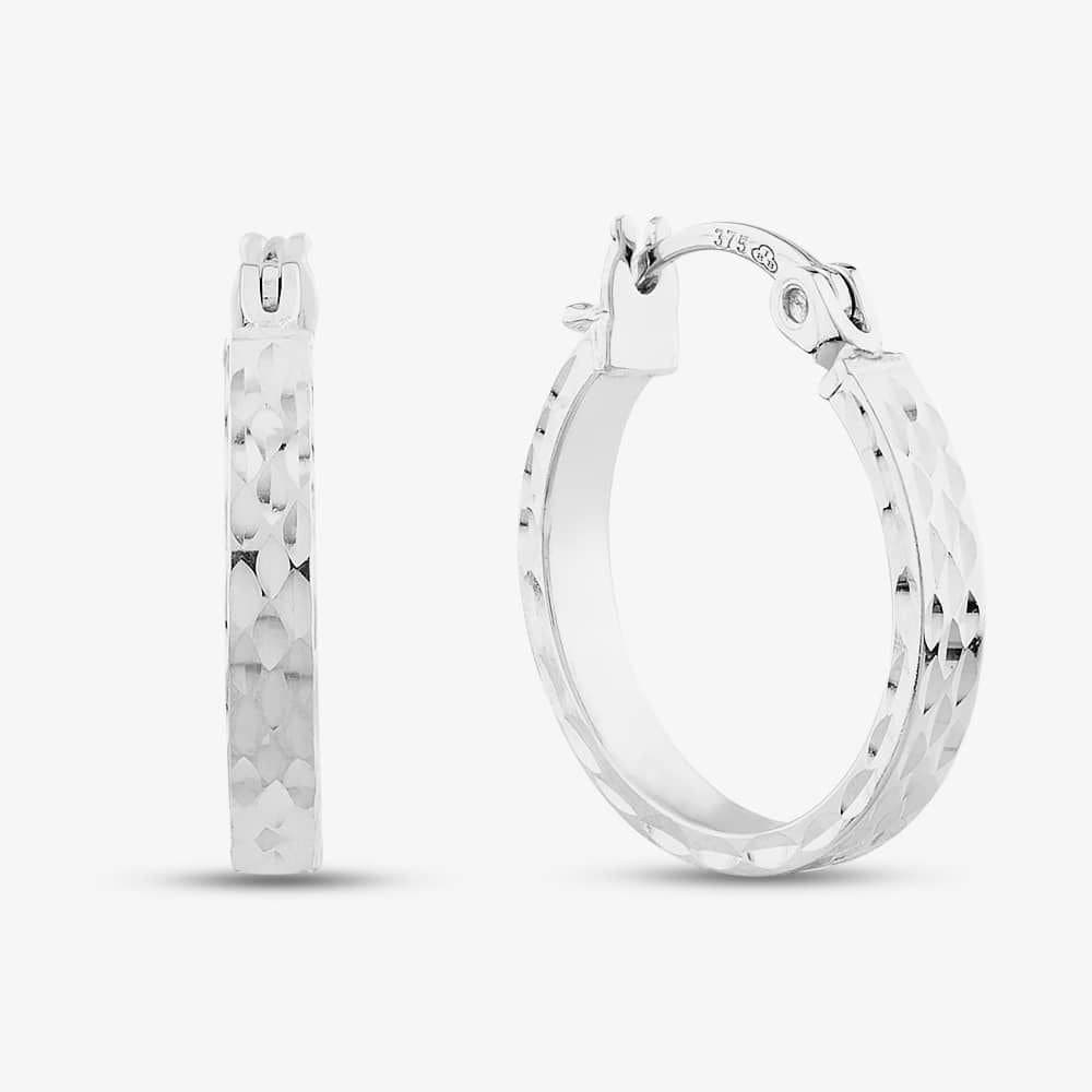 T.H.Baker T.H.Baker Women's 9ct White Gold Diamond Cut Hoop Earrings 5.51.1569 in Silver