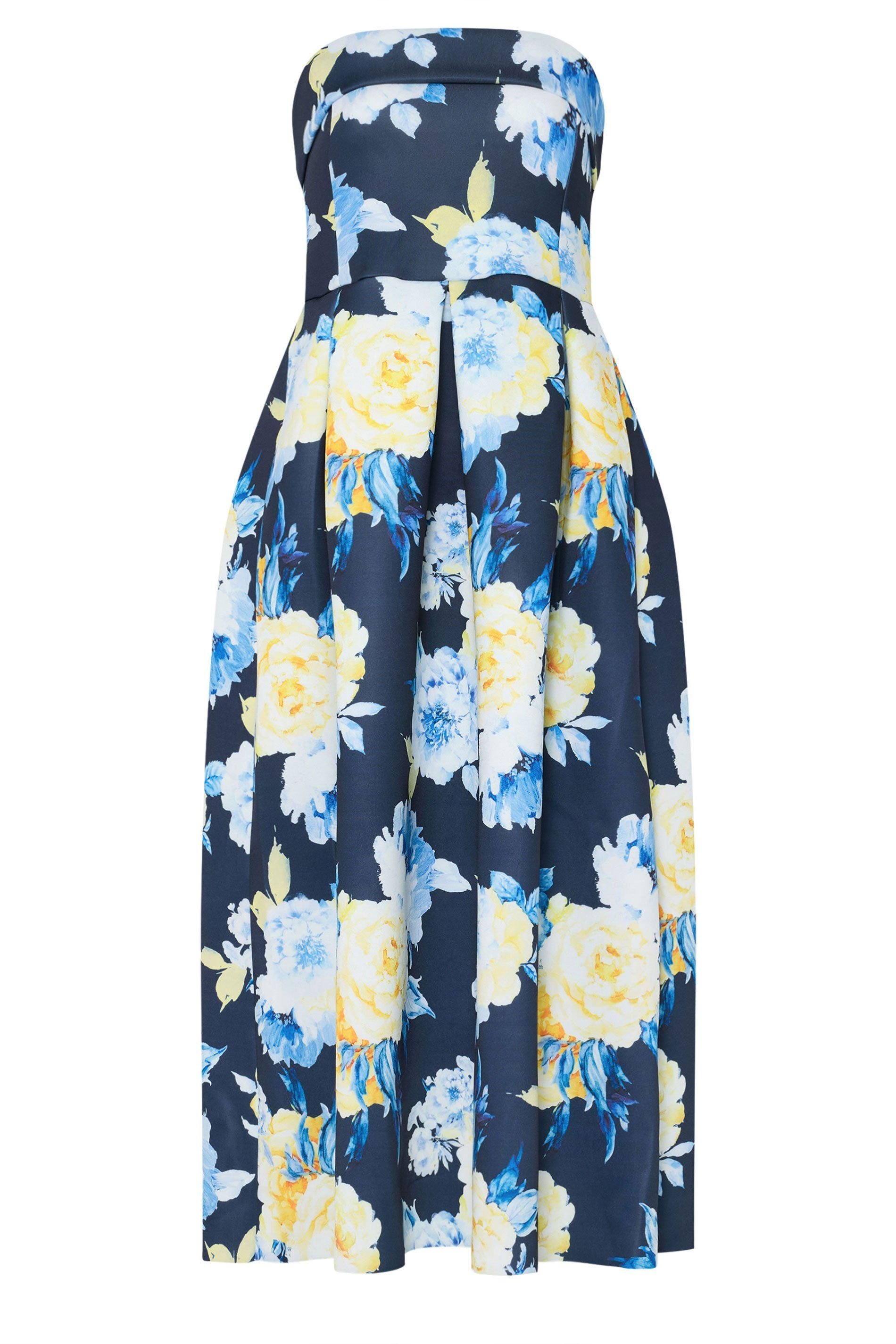 Long Tall Sally Long Tall Sally Women's Tall Floral Pleated Bardot Dress in Mid Navy - 2