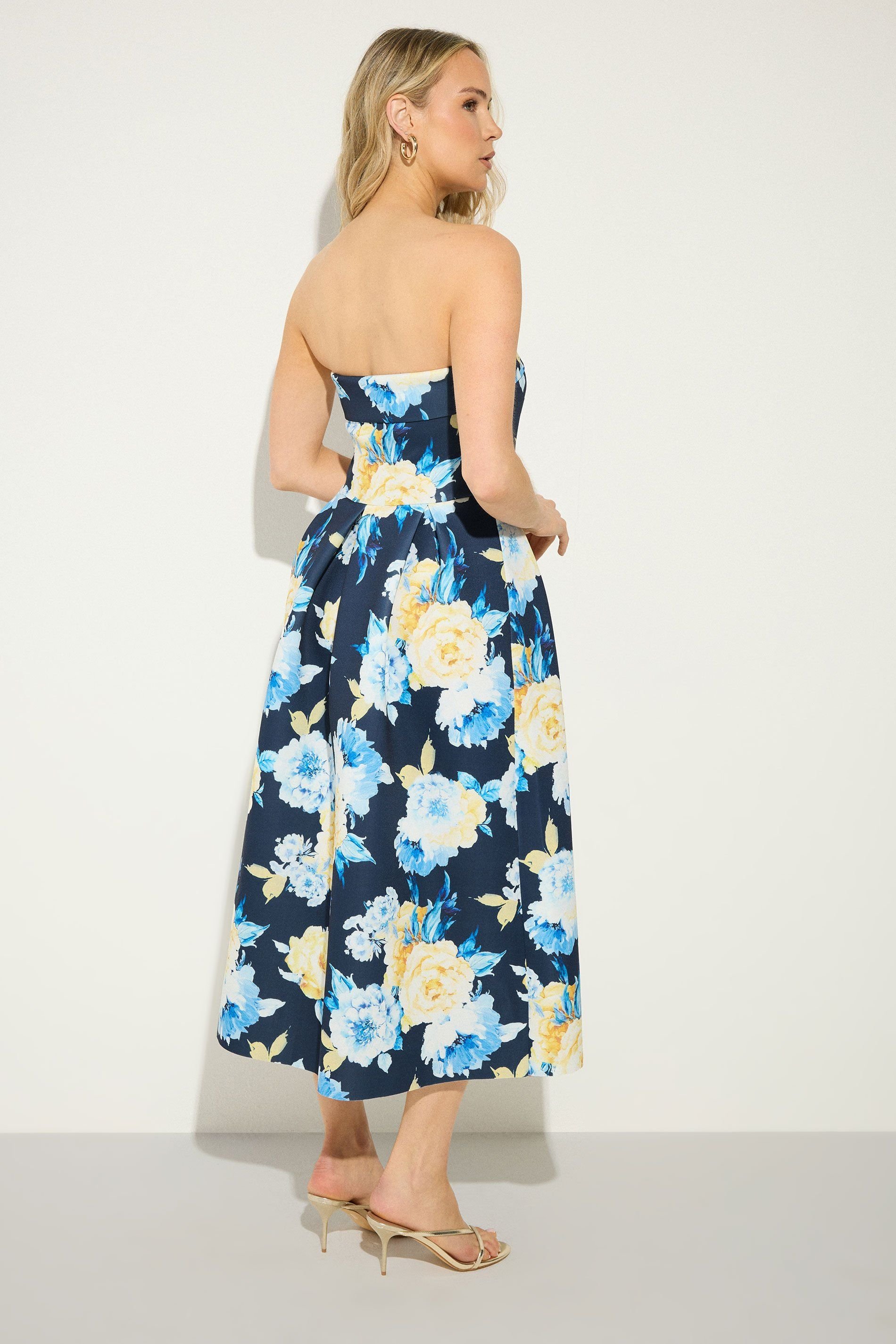 Long Tall Sally Long Tall Sally Women's Tall Floral Pleated Bardot Dress in Mid Navy - 3