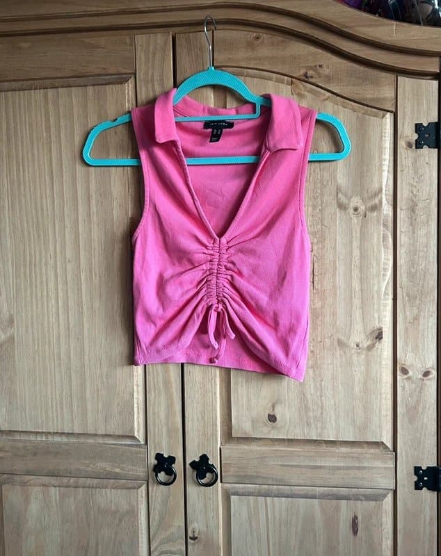 New Look New Look Cropped Pink Ruched Sleeveless Top Size 14