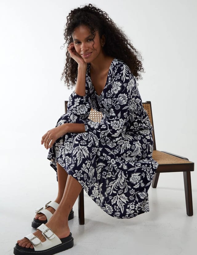 Blue Vanilla Floral Button Front Midi Dress - 2