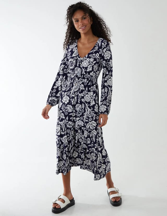 Blue Vanilla Floral Button Front Midi Dress - 3