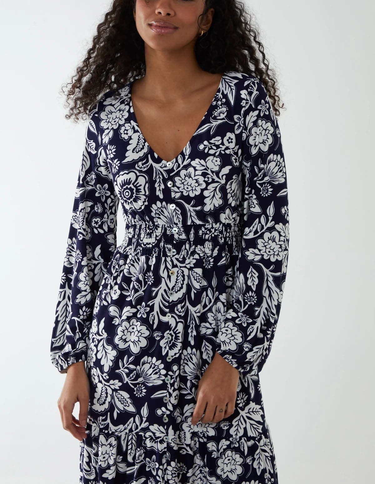 Blue Vanilla Floral Button Front Midi Dress - 4