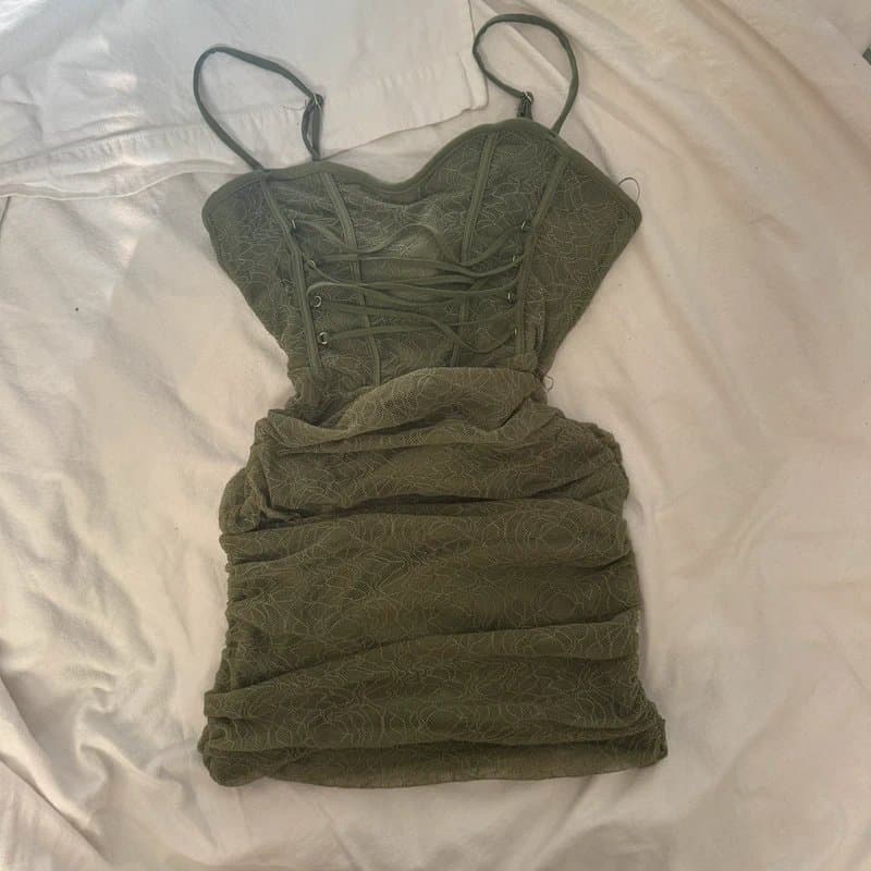 Bershka Bershka Khaki Green Corset Ruched Mini Dress - size small