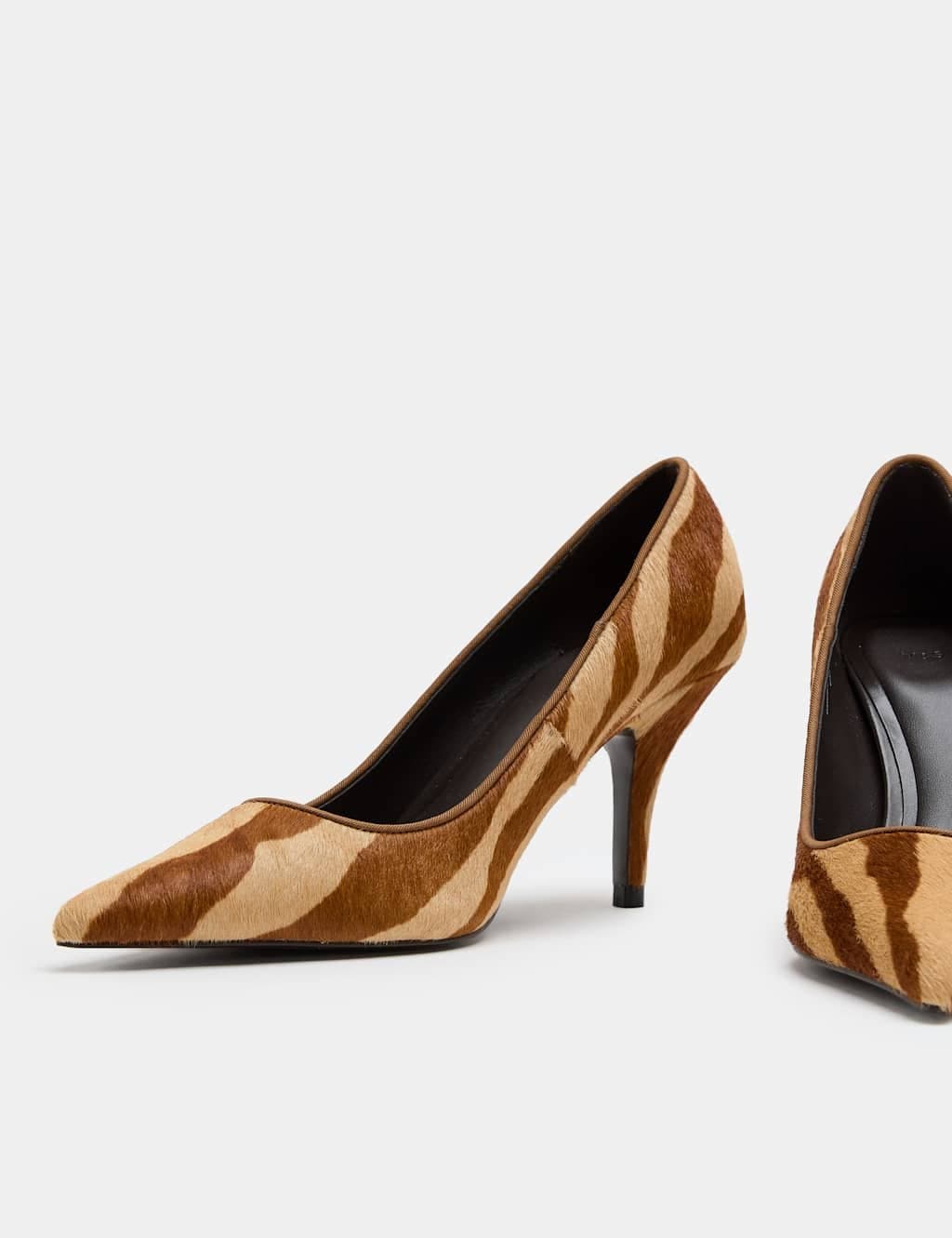 Marks & Spencer M&S Hair On Animal Print Stiletto Heel Court Shoes Brown Mix